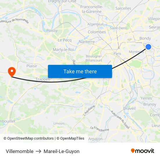 Villemomble to Mareil-Le-Guyon map