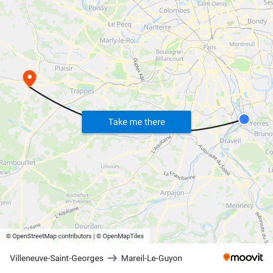 Villeneuve-Saint-Georges to Mareil-Le-Guyon map
