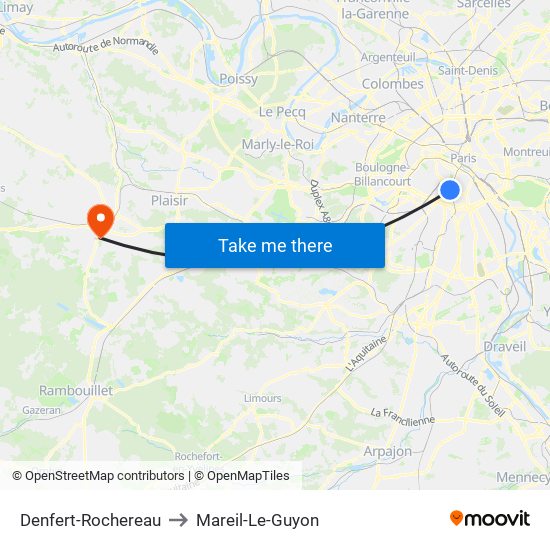 Denfert-Rochereau to Mareil-Le-Guyon map