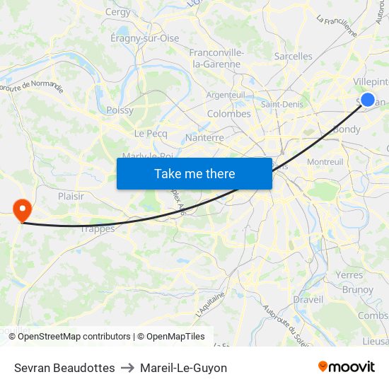 Sevran Beaudottes to Mareil-Le-Guyon map
