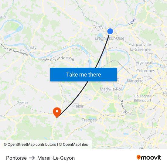 Pontoise to Mareil-Le-Guyon map