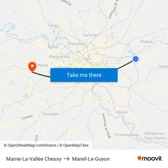 Marne-La-Vallée Chessy to Mareil-Le-Guyon map