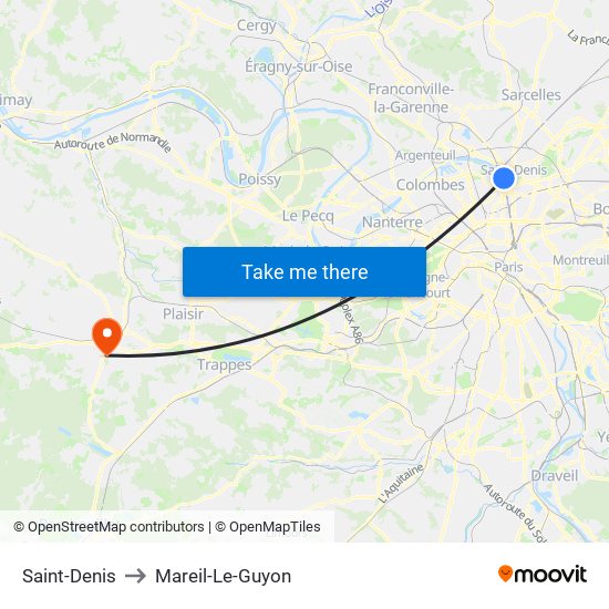 Saint-Denis to Mareil-Le-Guyon map