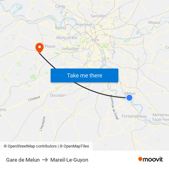 Gare de Melun to Mareil-Le-Guyon map