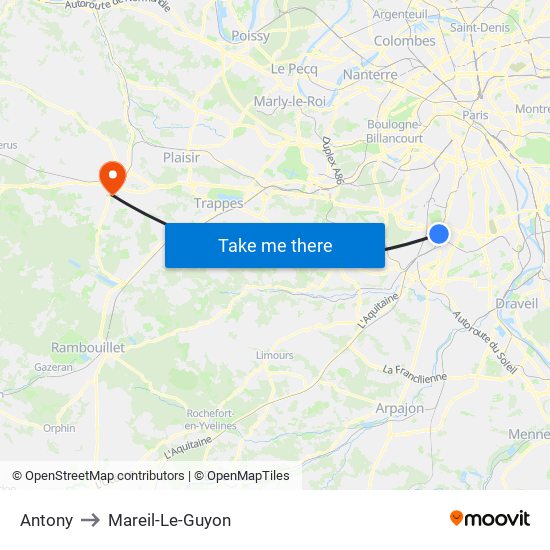 Antony to Mareil-Le-Guyon map