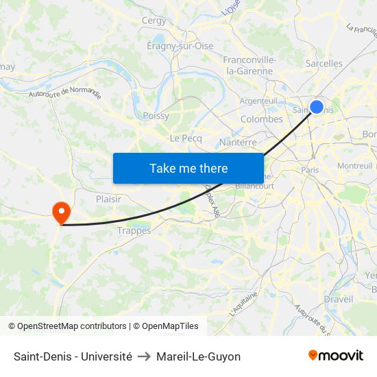 Saint-Denis - Université to Mareil-Le-Guyon map