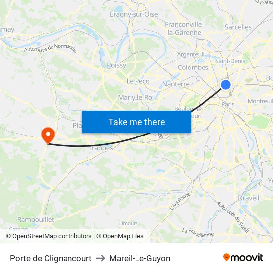 Porte de Clignancourt to Mareil-Le-Guyon map