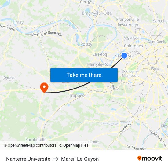 Nanterre Université to Mareil-Le-Guyon map