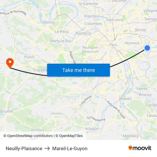 Neuilly-Plaisance to Mareil-Le-Guyon map