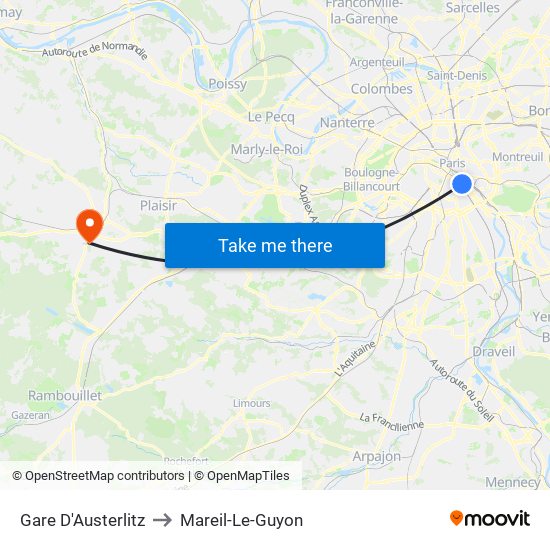 Gare D'Austerlitz to Mareil-Le-Guyon map