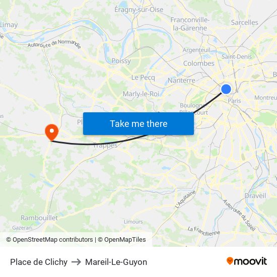 Place de Clichy to Mareil-Le-Guyon map