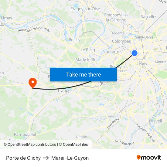 Porte de Clichy to Mareil-Le-Guyon map