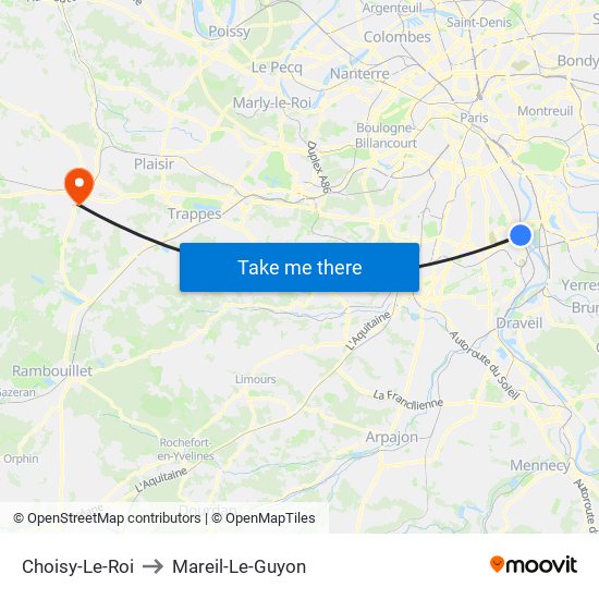 Choisy-Le-Roi to Mareil-Le-Guyon map