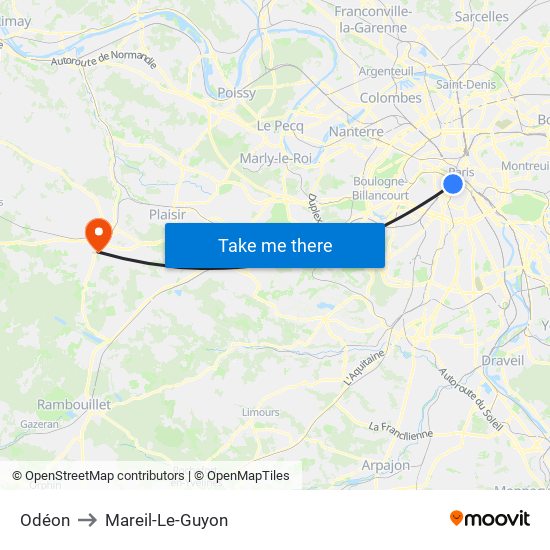 Odéon to Mareil-Le-Guyon map