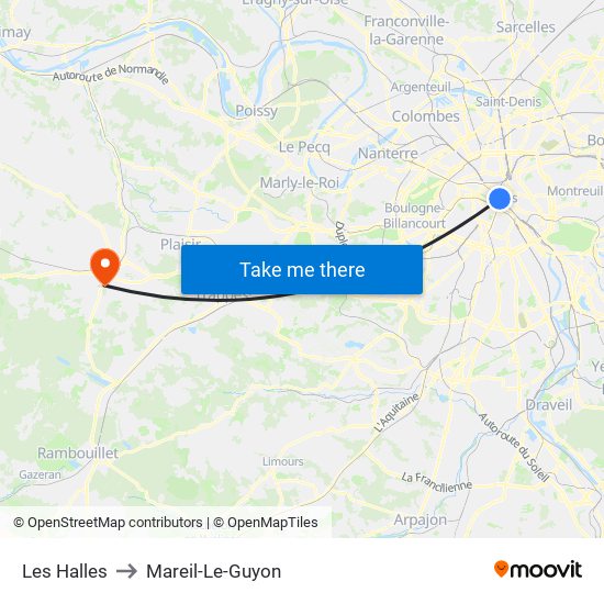 Les Halles to Mareil-Le-Guyon map