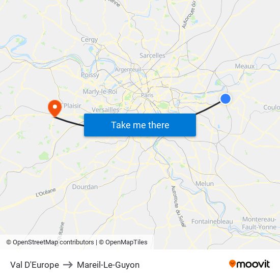 Val D'Europe to Mareil-Le-Guyon map