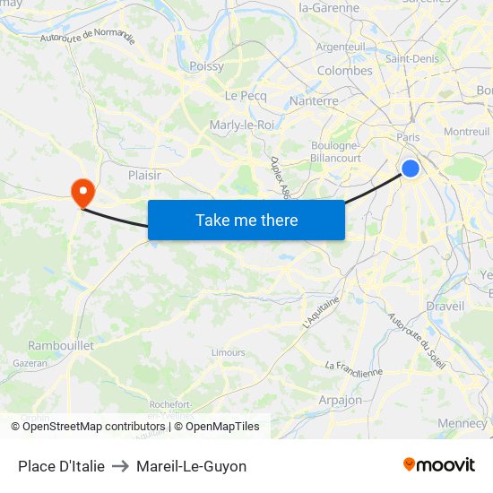 Place D'Italie to Mareil-Le-Guyon map