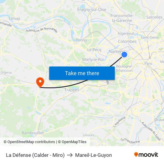 La Défense (Calder - Miro) to Mareil-Le-Guyon map