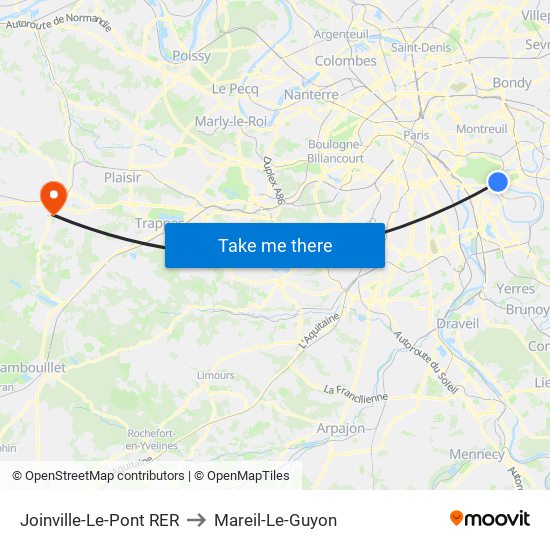 Joinville-Le-Pont RER to Mareil-Le-Guyon map