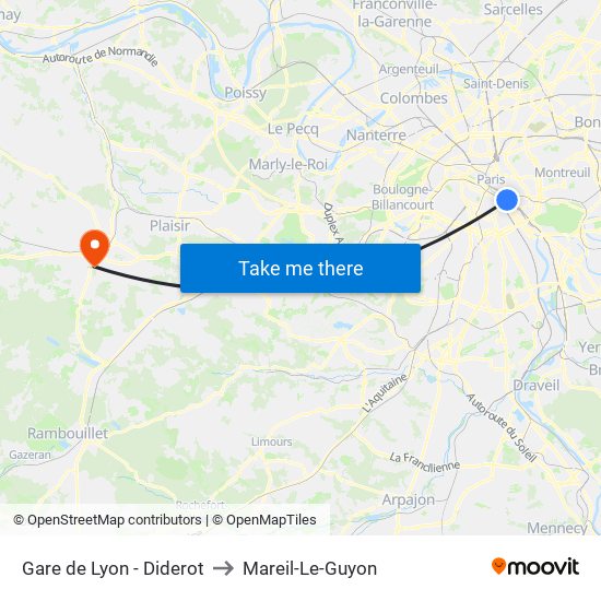 Gare de Lyon - Diderot to Mareil-Le-Guyon map
