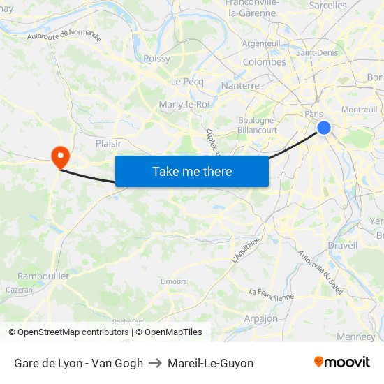 Gare de Lyon - Van Gogh to Mareil-Le-Guyon map