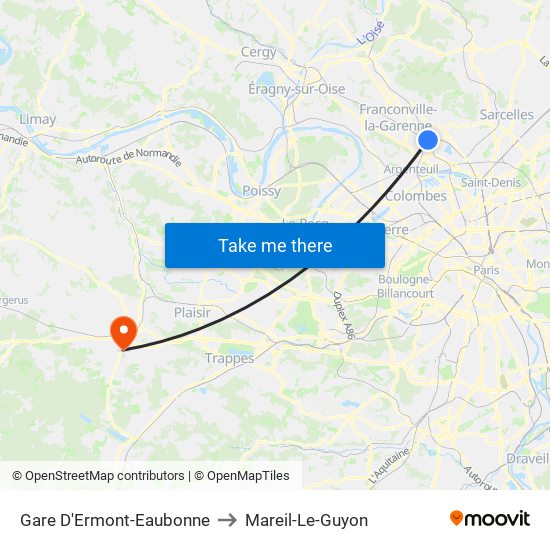 Gare D'Ermont-Eaubonne to Mareil-Le-Guyon map