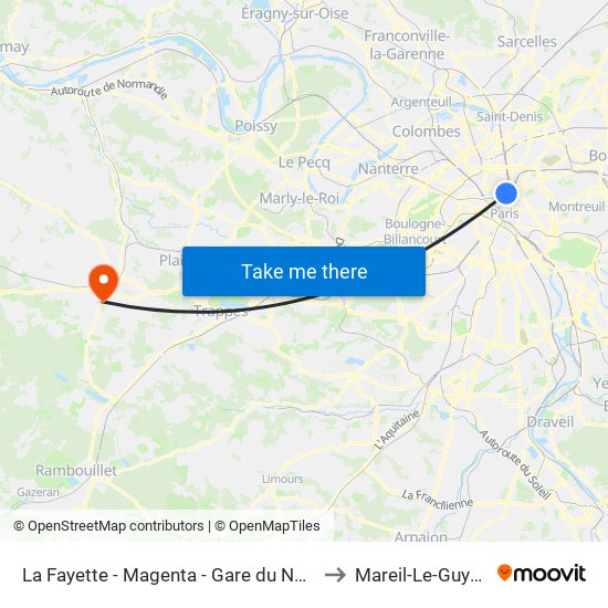 La Fayette - Magenta - Gare du Nord to Mareil-Le-Guyon map