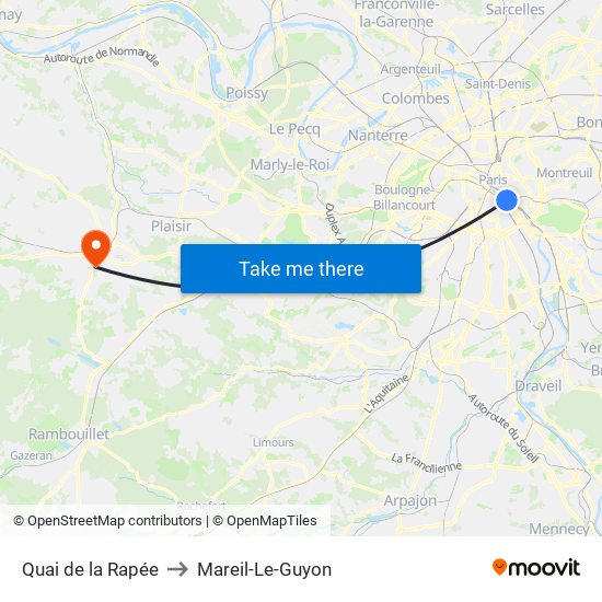 Quai de la Rapée to Mareil-Le-Guyon map