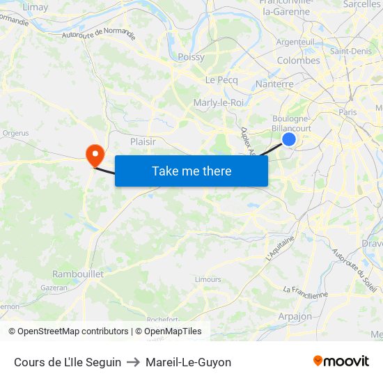Cours de L'Ile Seguin to Mareil-Le-Guyon map