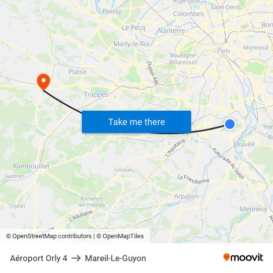 Aéroport Orly 4 to Mareil-Le-Guyon map