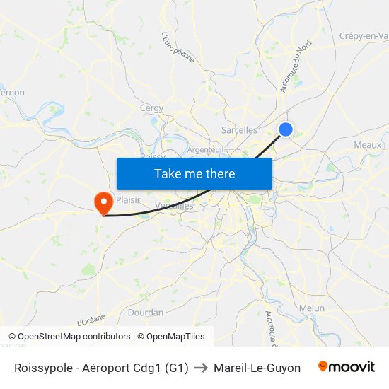 Roissypole - Aéroport Cdg1 (G1) to Mareil-Le-Guyon map