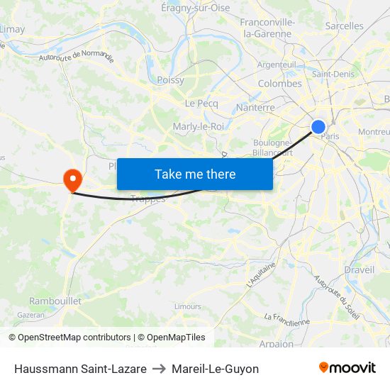 Haussmann Saint-Lazare to Mareil-Le-Guyon map