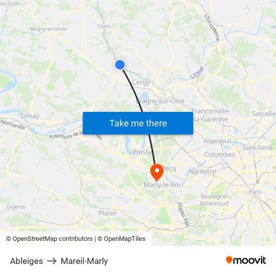 Ableiges to Mareil-Marly map