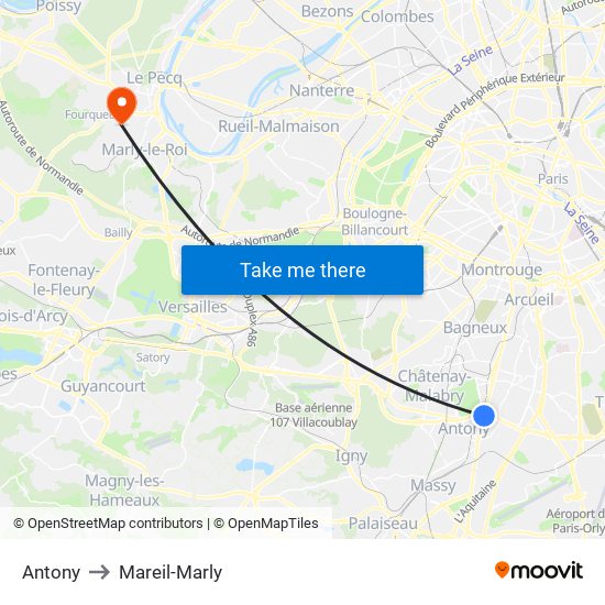 Antony to Mareil-Marly map