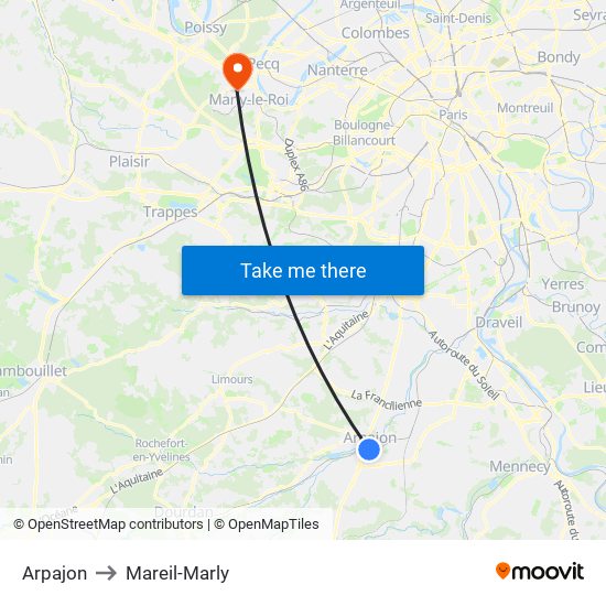 Arpajon to Mareil-Marly map