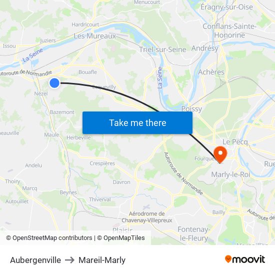 Aubergenville to Mareil-Marly map