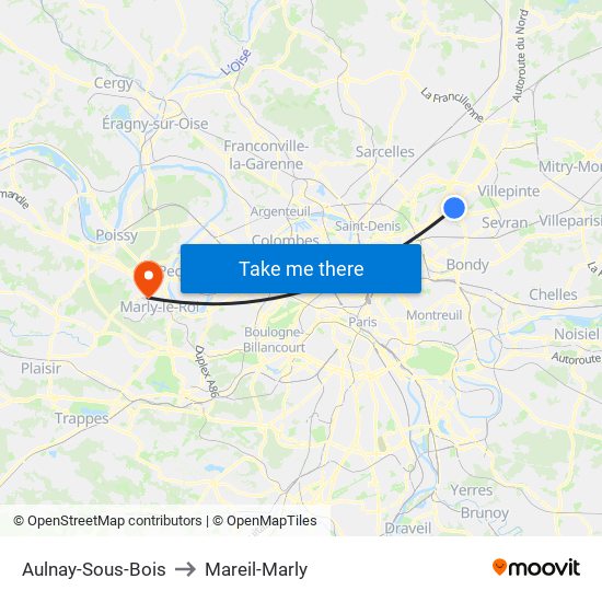 Aulnay-Sous-Bois to Mareil-Marly map