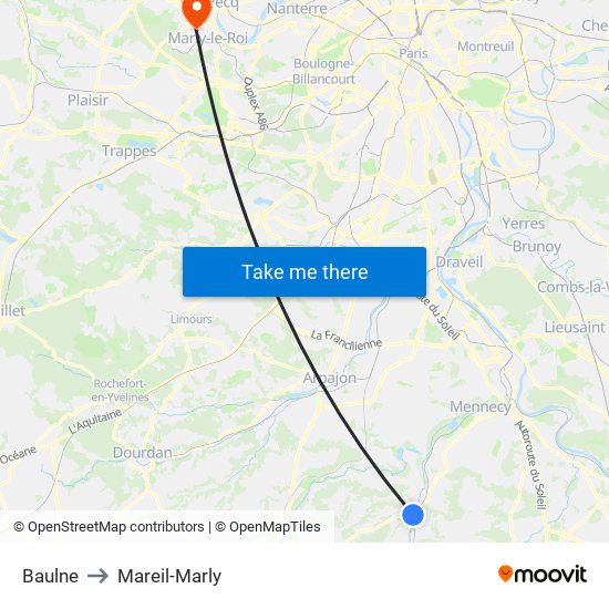 Baulne to Mareil-Marly map