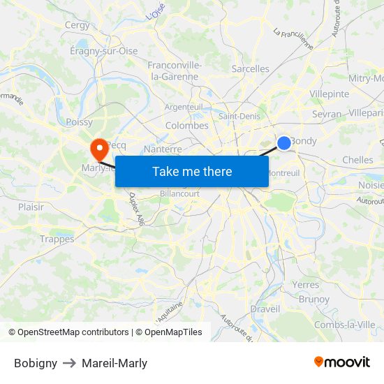 Bobigny to Mareil-Marly map