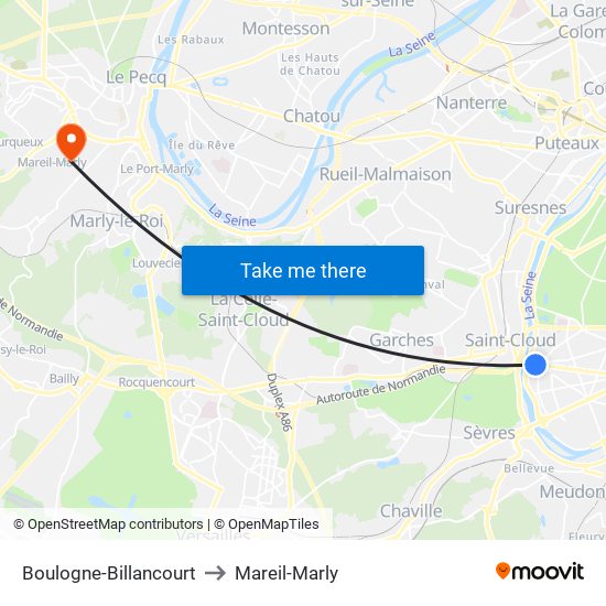 Boulogne-Billancourt to Mareil-Marly map