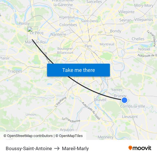 Boussy-Saint-Antoine to Mareil-Marly map