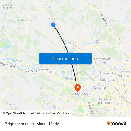 Brignancourt to Mareil-Marly map