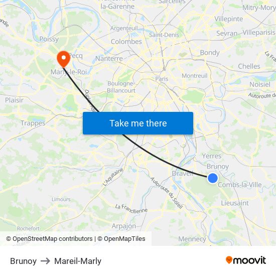 Brunoy to Mareil-Marly map