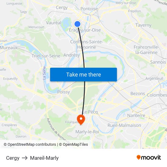 Cergy to Mareil-Marly map