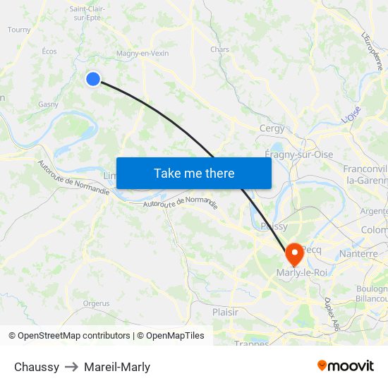 Chaussy to Mareil-Marly map