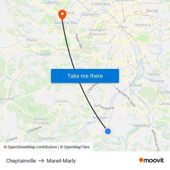 Cheptainville to Mareil-Marly map