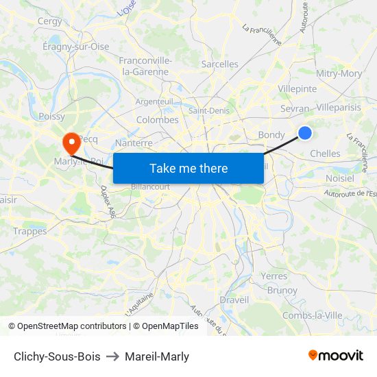 Clichy-Sous-Bois to Mareil-Marly map