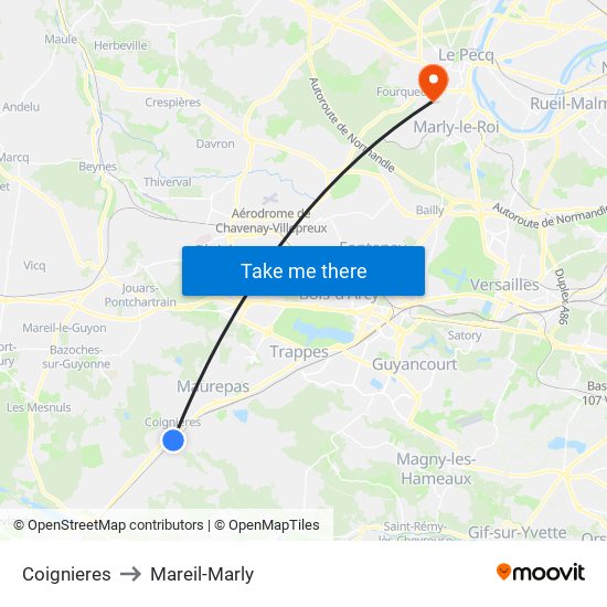 Coignieres to Mareil-Marly map