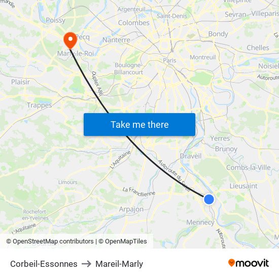 Corbeil-Essonnes to Mareil-Marly map