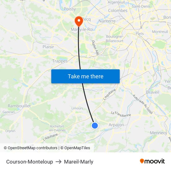 Courson-Monteloup to Mareil-Marly map
